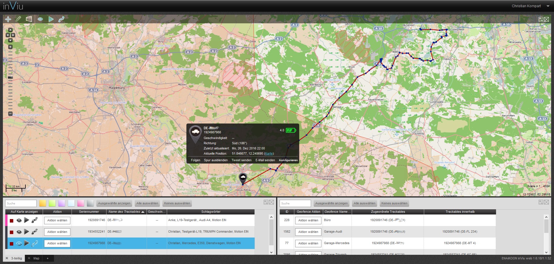 Diebstahlüberwachung der GPS Route von KFZ