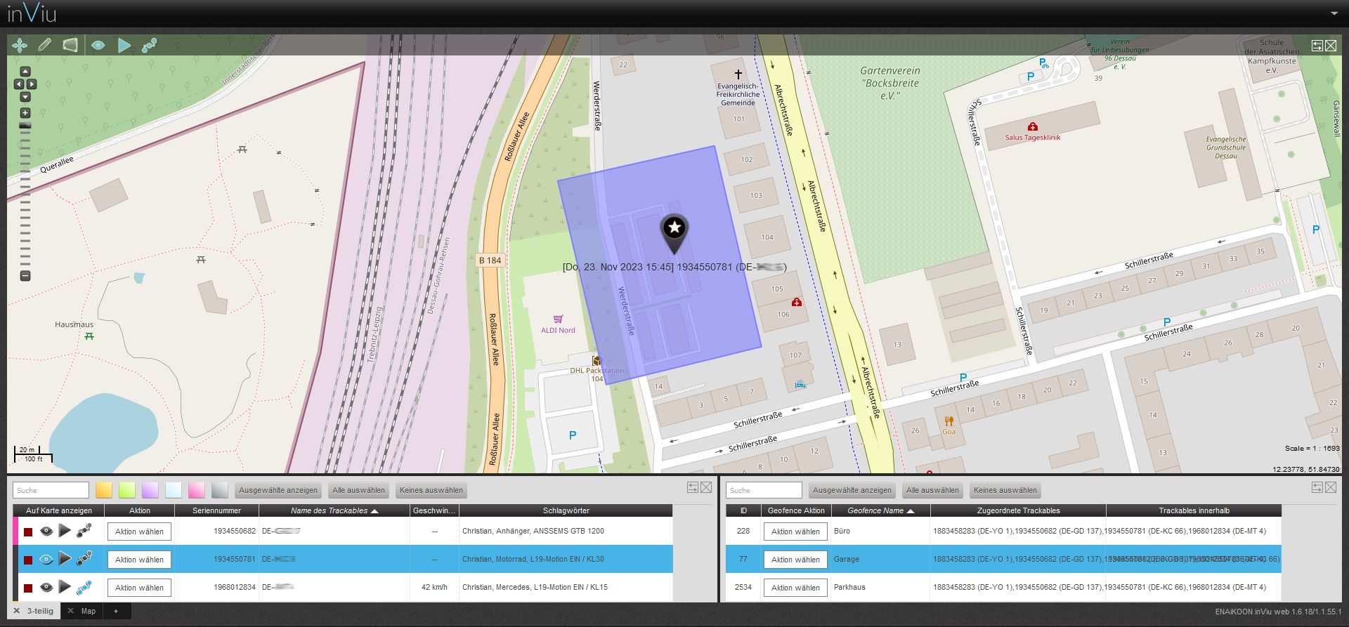 Überwachung von Geofence und Geozone bei KFZ